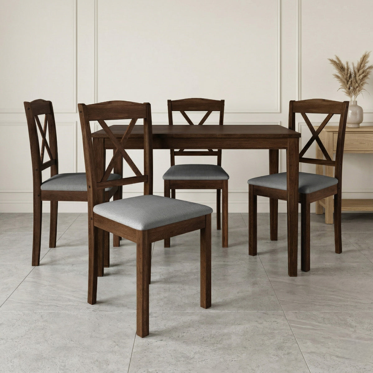 Home Design Lamar 5-Piece Dining Set, Rectangular Dining Table with X-Back Cushioned Chairs, Modern Design