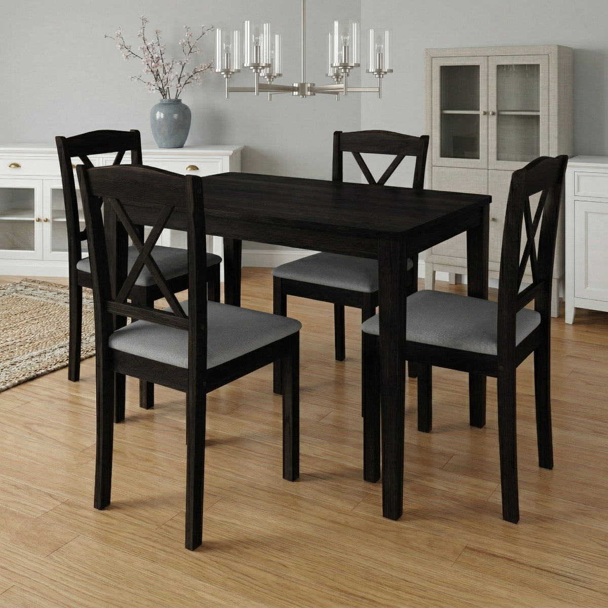 Home Design Lamar 5-Piece Dining Set, Rectangular Dining Table with X-Back Cushioned Chairs, Modern Design