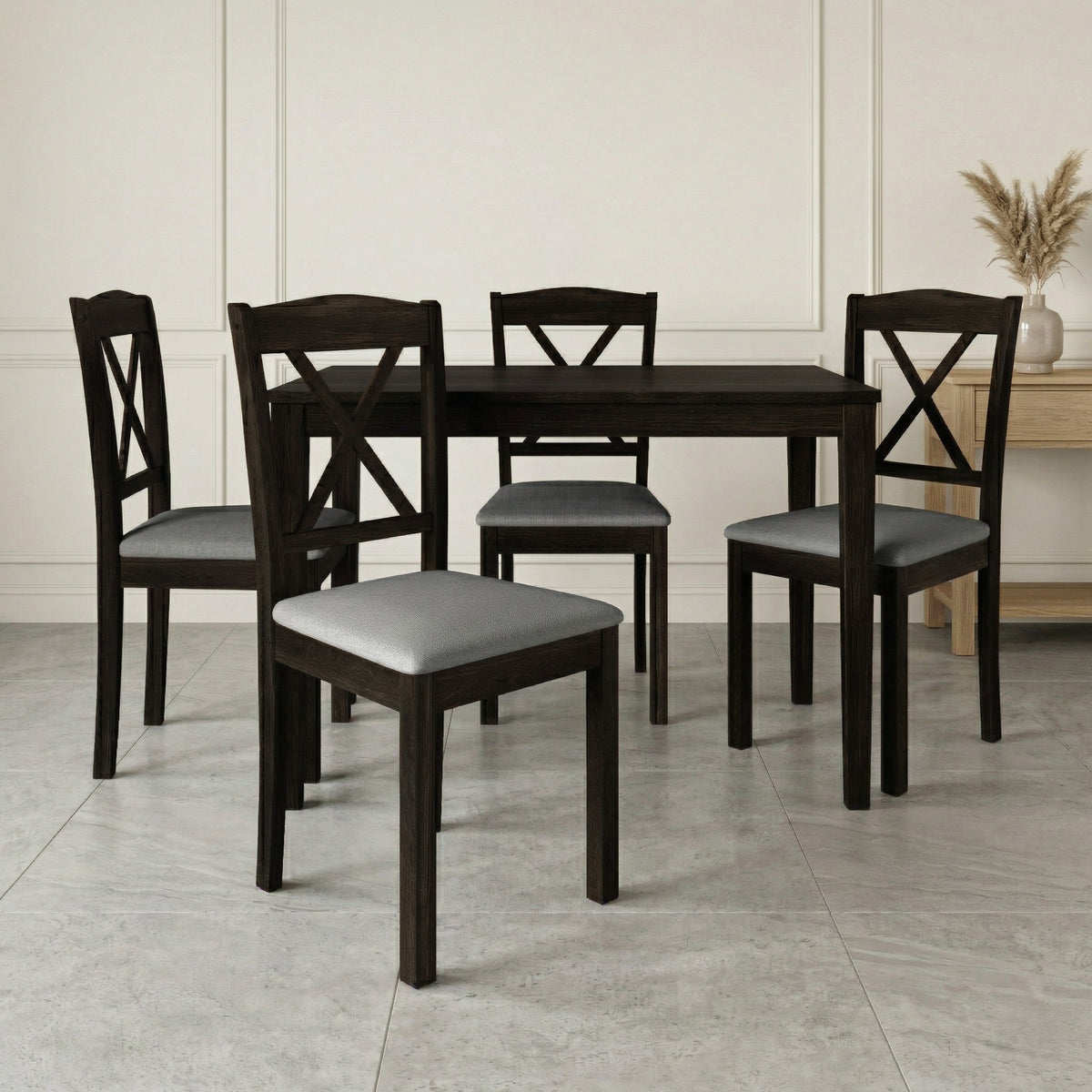 Home Design Lamar 5-Piece Dining Set, Rectangular Dining Table with X-Back Cushioned Chairs, Modern Design