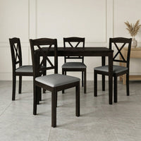 Home Design Lamar 5-Piece Dining Set, Rectangular Dining Table with X-Back Cushioned Chairs, Modern Design