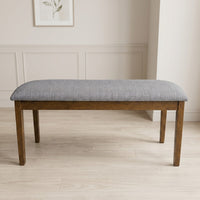 Home Design Easton Dining Bench, Rectangular, Comfortable Padded Seat, Gray Linen Fabric