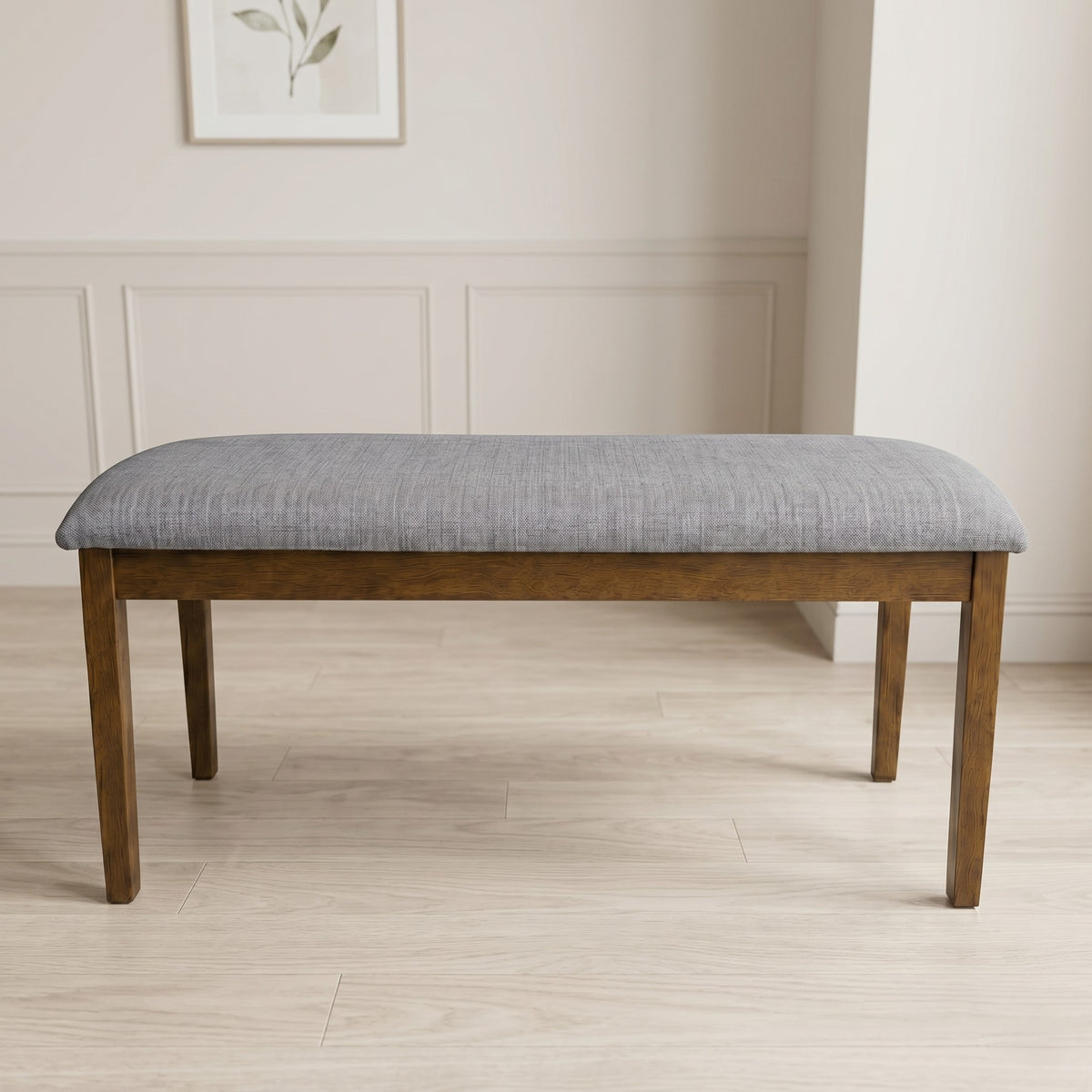 Home Design Easton Dining Set (Set of 6), Rectangular Table, Upholstered Chairs and Bench, Comfortable Gray Linen Upholstered Seat