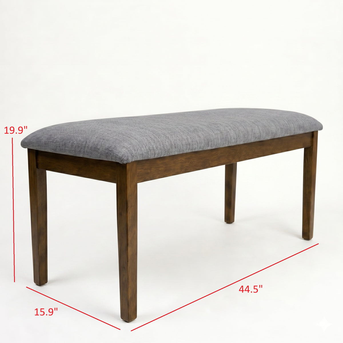 Home Design Easton Dining Bench, Rectangular, Comfortable Padded Seat, Gray Linen Fabric