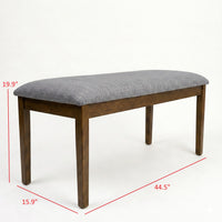 Home Design Easton Dining Bench, Rectangular, Comfortable Padded Seat, Gray Linen Fabric