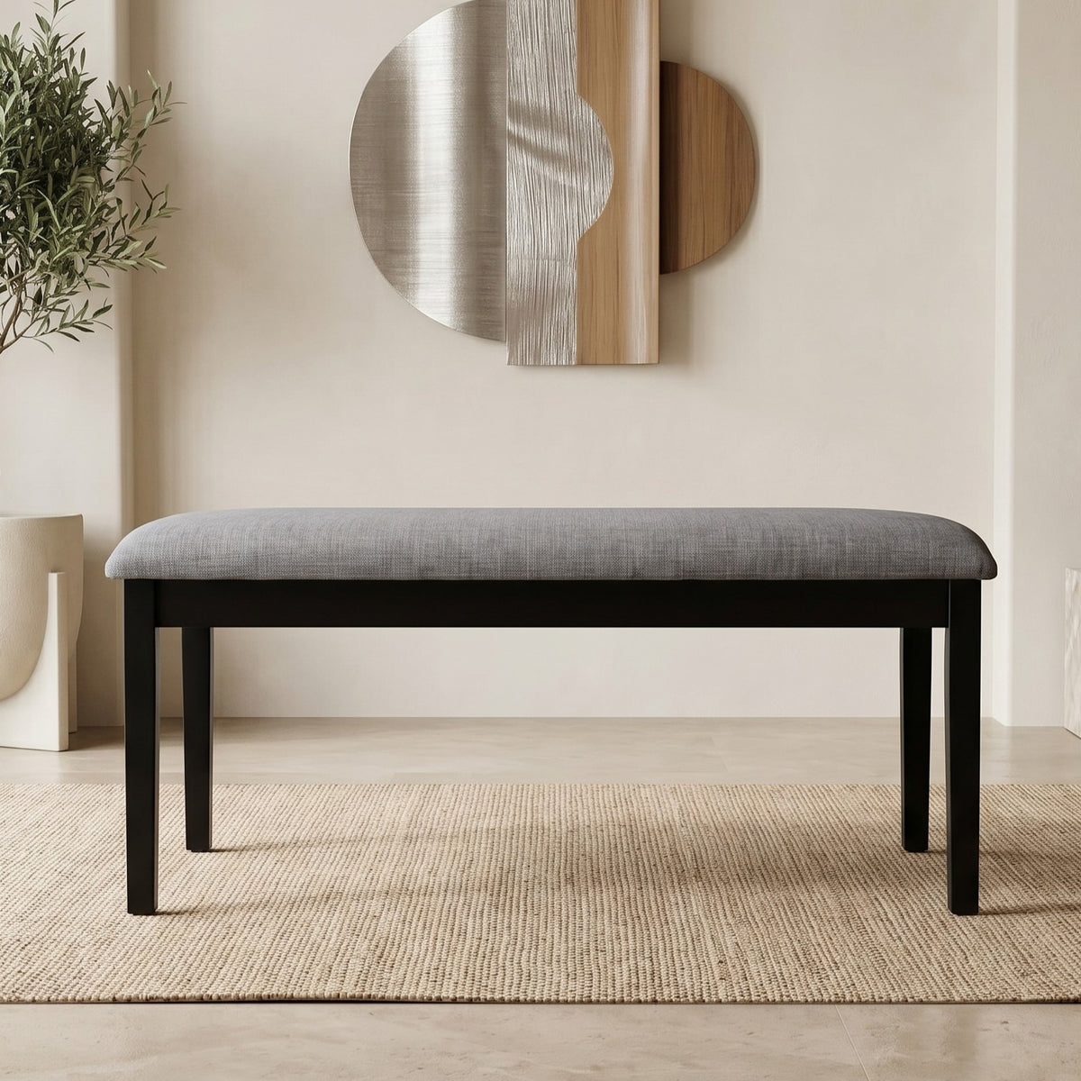 Home Design Easton Dining Set (Set of 6), Rectangular Table, Upholstered Chairs and Bench, Comfortable Gray Linen Upholstered Seat
