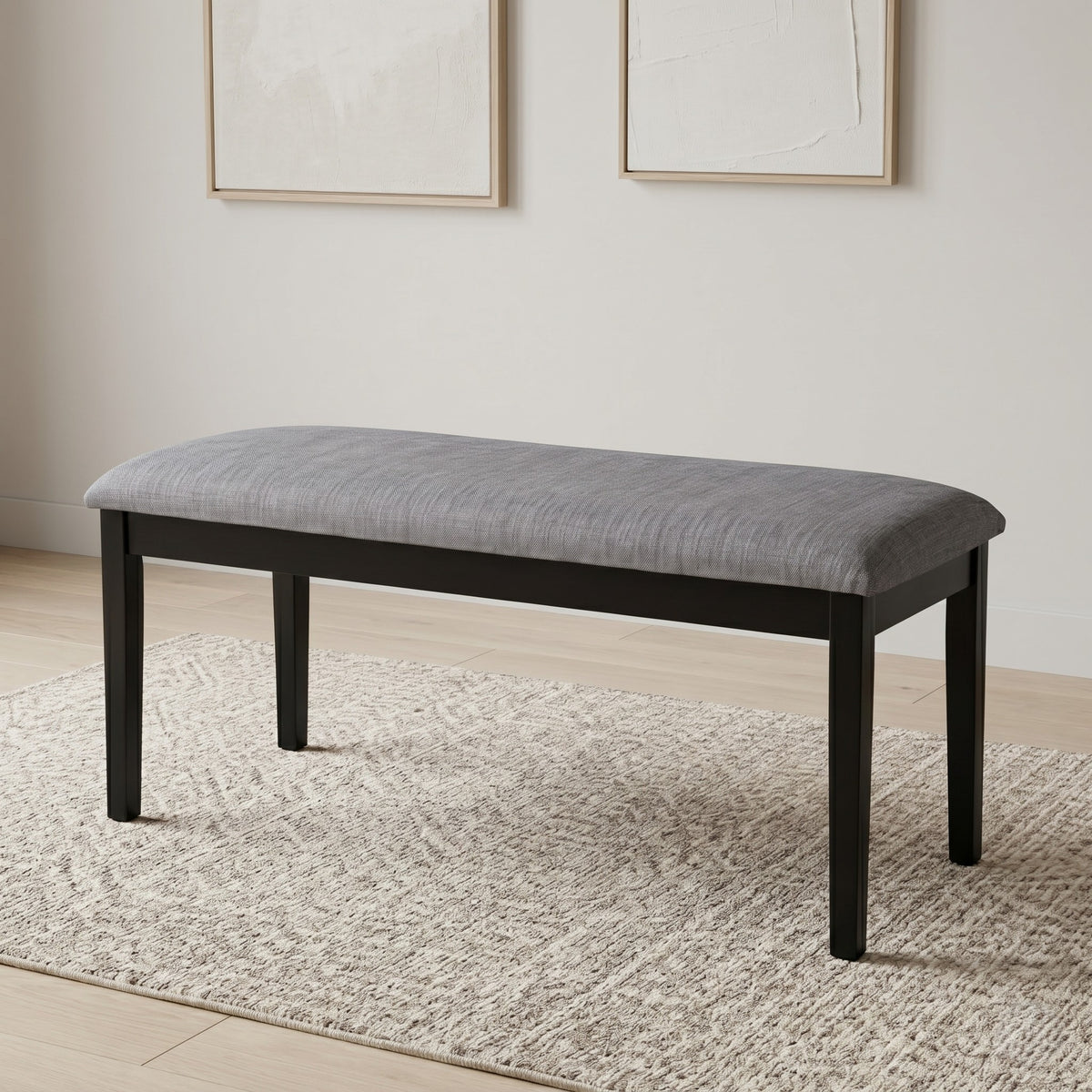 Home Design Easton Dining Set (Set of 6), Rectangular Table, Upholstered Chairs and Bench, Comfortable Gray Linen Upholstered Seat