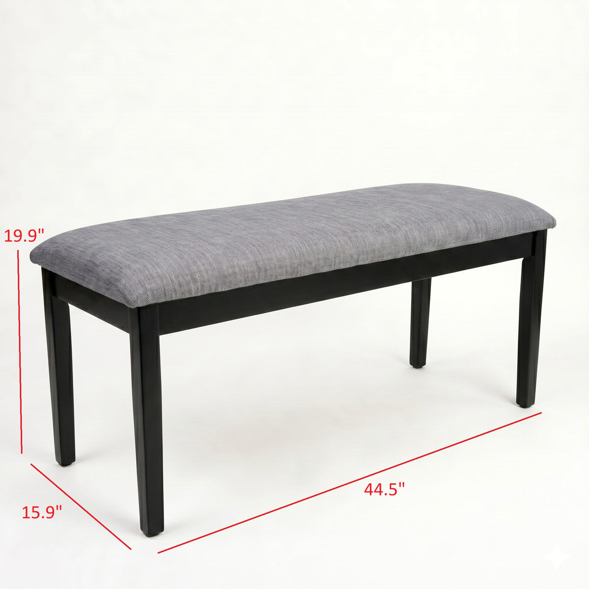 Home Design Easton Dining Bench, Rectangular, Comfortable Padded Seat, Gray Linen Fabric
