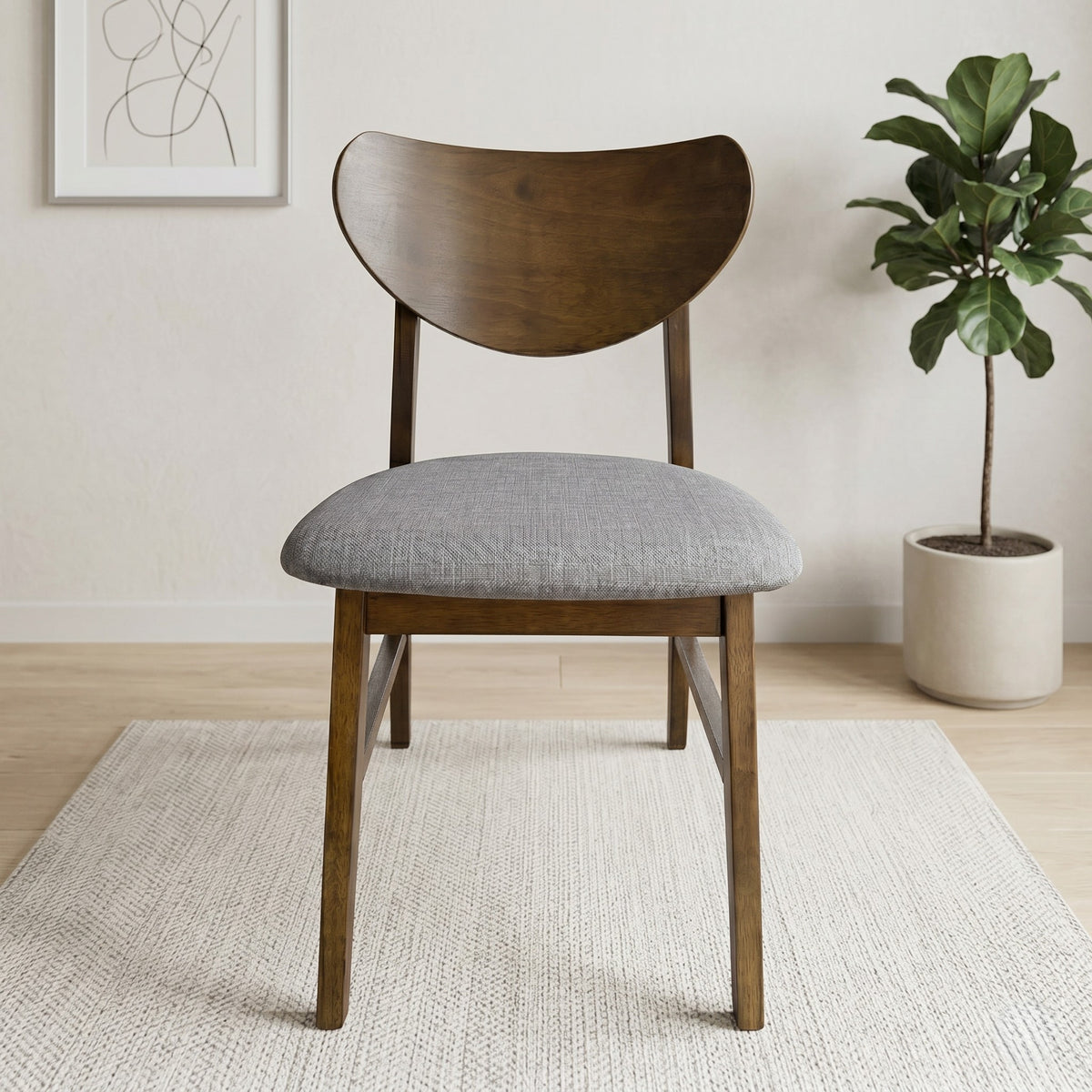 Home Design Easton Dining Chair (Set of 4), Curved-back design, Comfortable Gray Linen Upholstered Seat