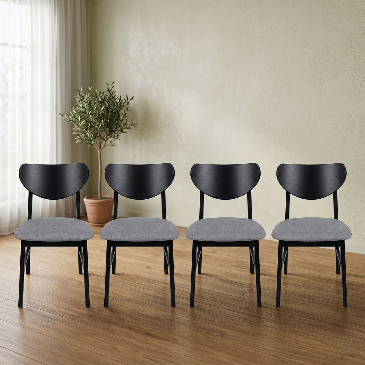 Home Design Easton Dining Chair (Set of 4), Curved-back design, Comfortable Gray Linen Upholstered Seat