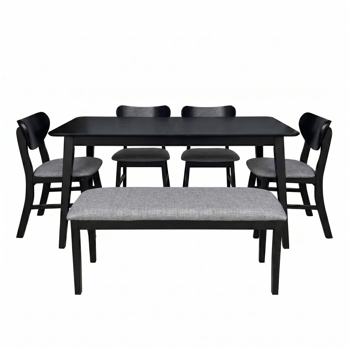 Home Design Easton Dining Set (Set of 6), Rectangular Table, Upholstered Chairs and Bench, Comfortable Gray Linen Upholstered Seat
