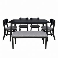 Home Design Easton Dining Set (Set of 6), Rectangular Table, Upholstered Chairs and Bench, Comfortable Gray Linen Upholstered Seat