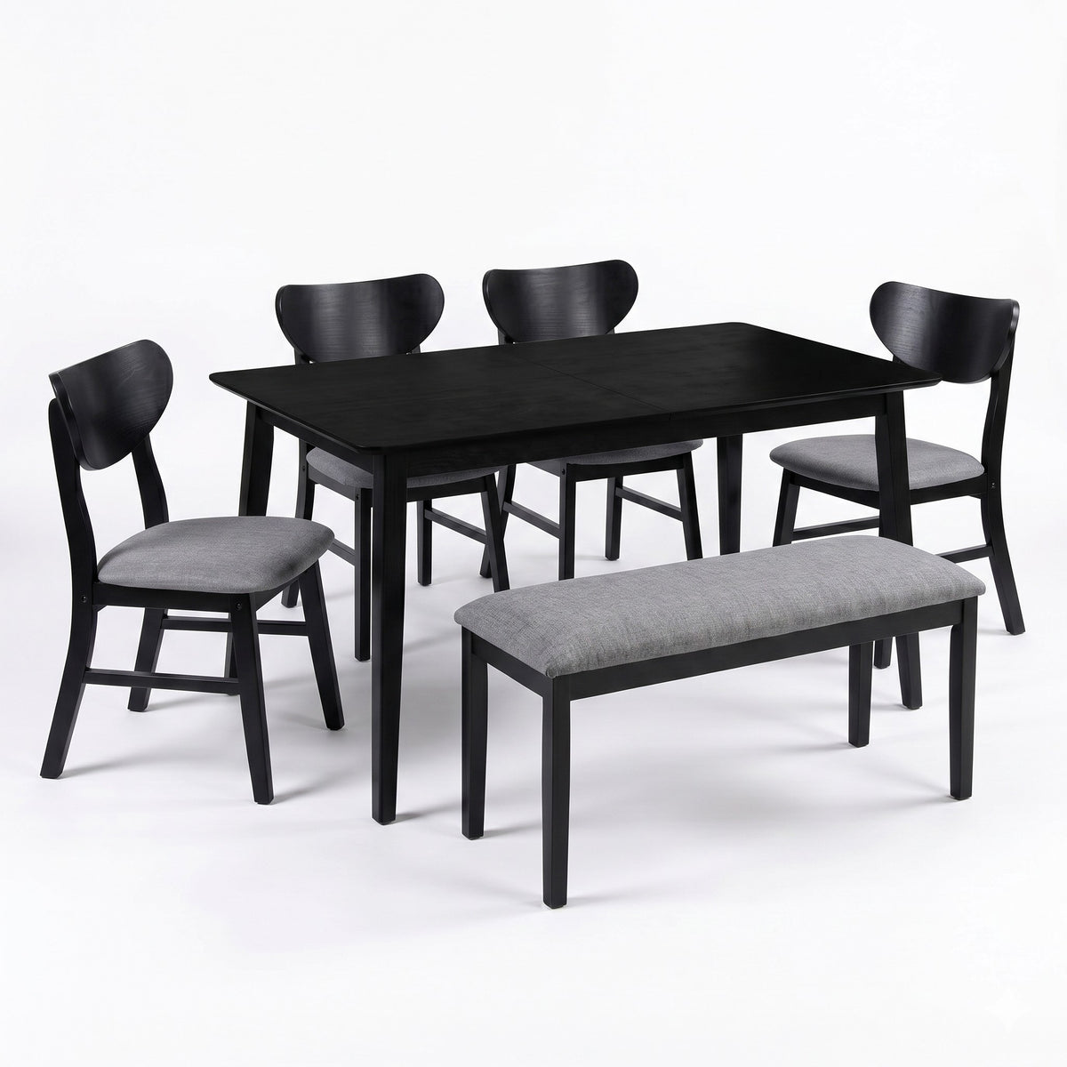 Home Design Easton Dining Set (Set of 6), Rectangular Table, Upholstered Chairs and Bench, Comfortable Gray Linen Upholstered Seat