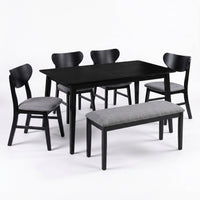 Home Design Easton Dining Set (Set of 6), Rectangular Table, Upholstered Chairs and Bench, Comfortable Gray Linen Upholstered Seat