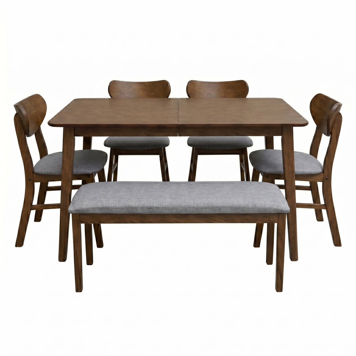 Home Design Easton Dining Set (Set of 6), Rectangular Table, Upholstered Chairs and Bench, Comfortable Gray Linen Upholstered Seat