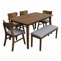 Home Design Easton Dining Set (Set of 6), Rectangular Table, Upholstered Chairs and Bench, Comfortable Gray Linen Upholstered Seat