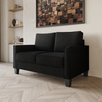 Home Design Marcia 3-Piece Square Arm Living Room Furniture Set with Armchair, Loveseat and Sofa, Black