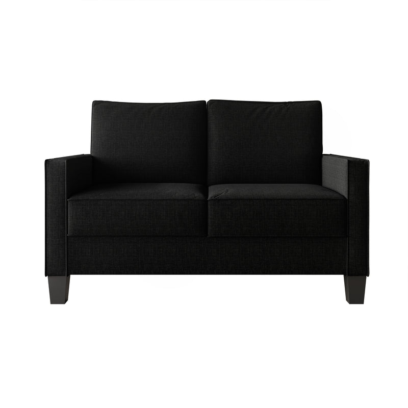 Home Design Marcia 3-Piece Square Arm Living Room Furniture Set with Armchair, Loveseat and Sofa, Black