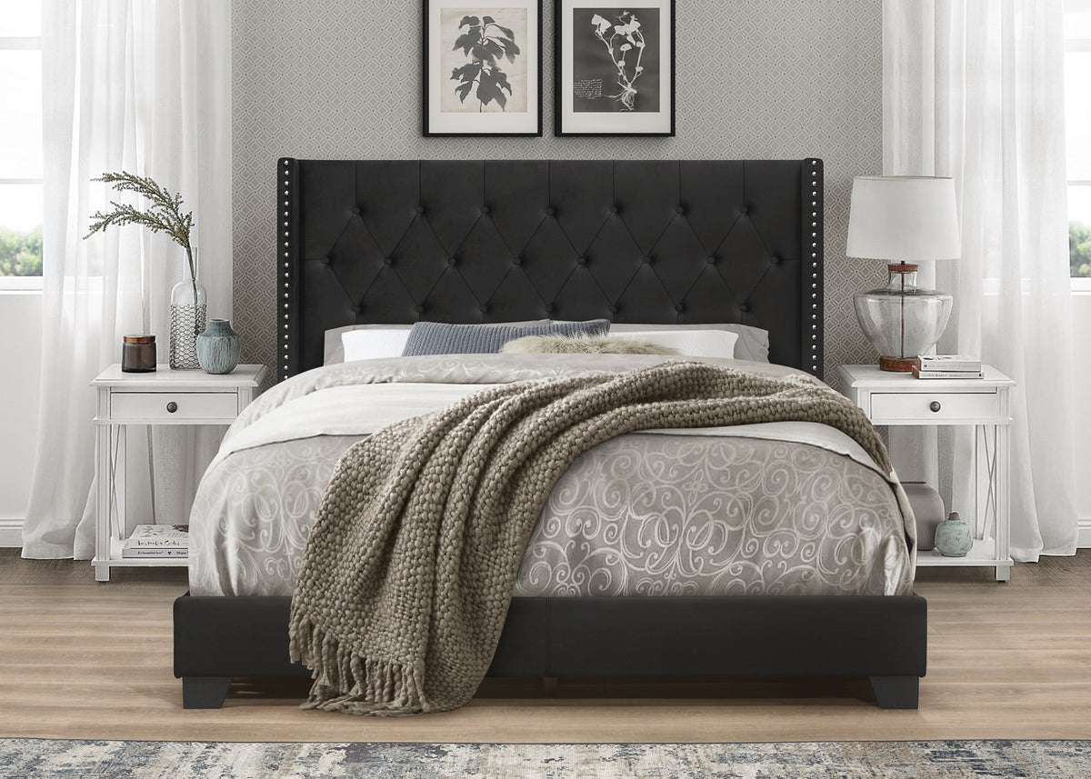 Home Design Brady Upholstered Tufted Wingback Panel Bed Frame