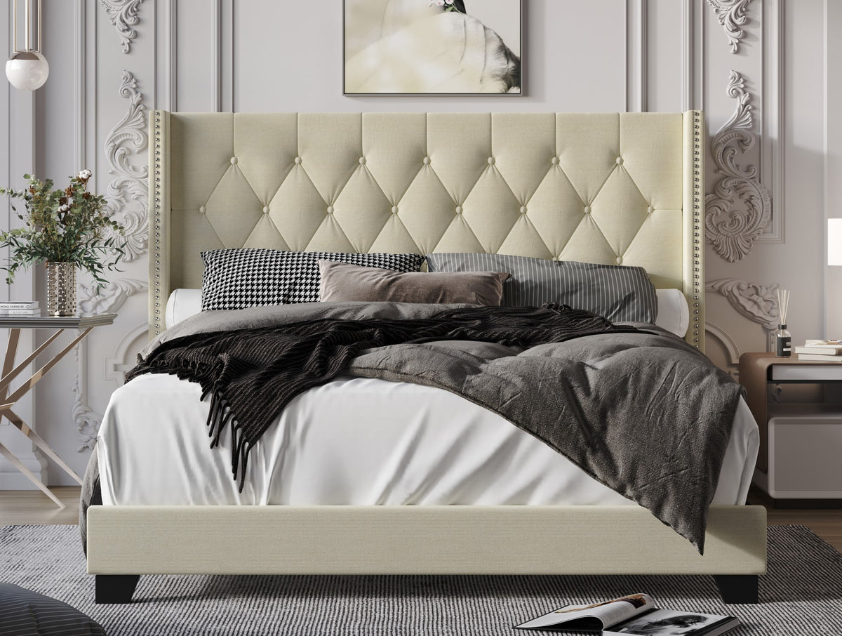 Home Design Brady Upholstered Tufted Wingback Panel Bed Frame