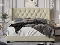 Home Design Brady Upholstered Tufted Wingback Panel Bed Frame