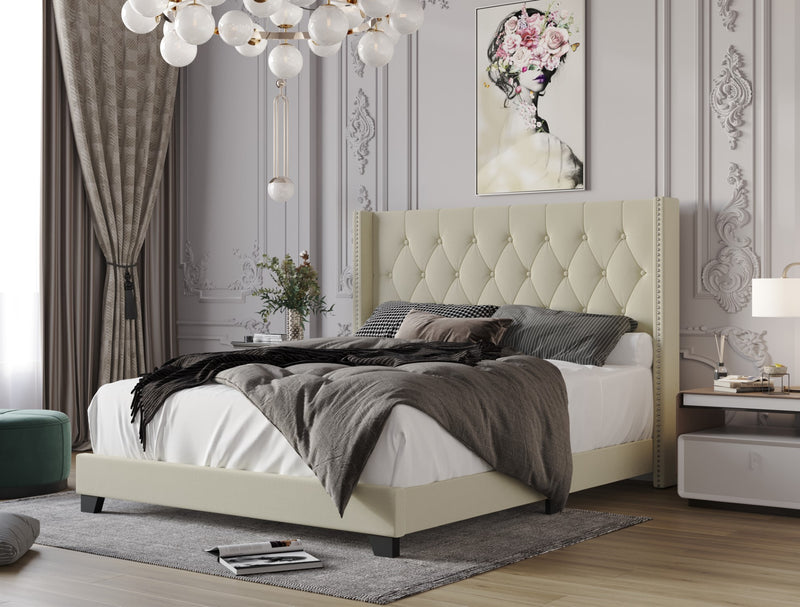 Home Design Brady Upholstered Tufted Wingback Panel Bed Frame