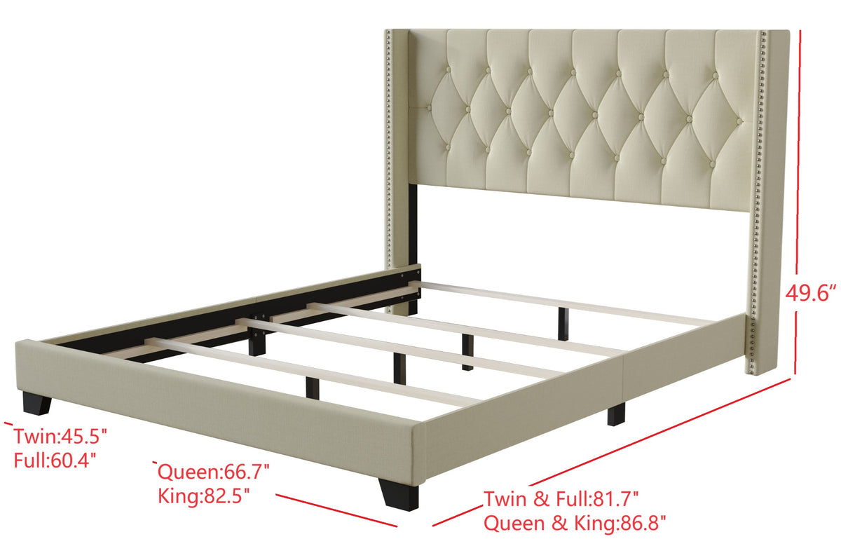 Home Design Brady Upholstered Tufted Wingback Panel Bed Frame