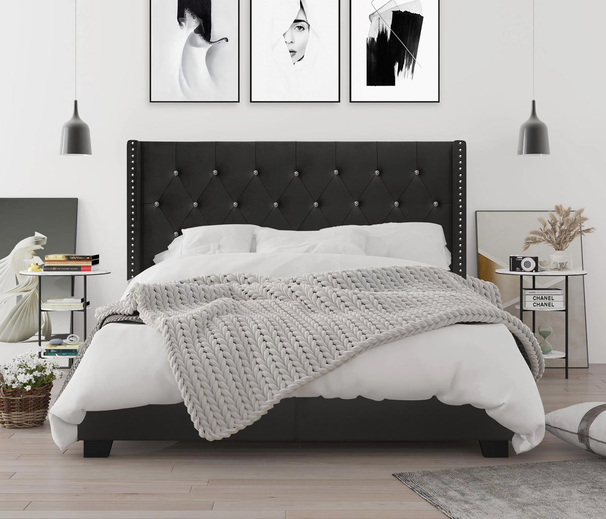 Home Design Brady Upholstered Tufted Wingback Panel Bed Frame