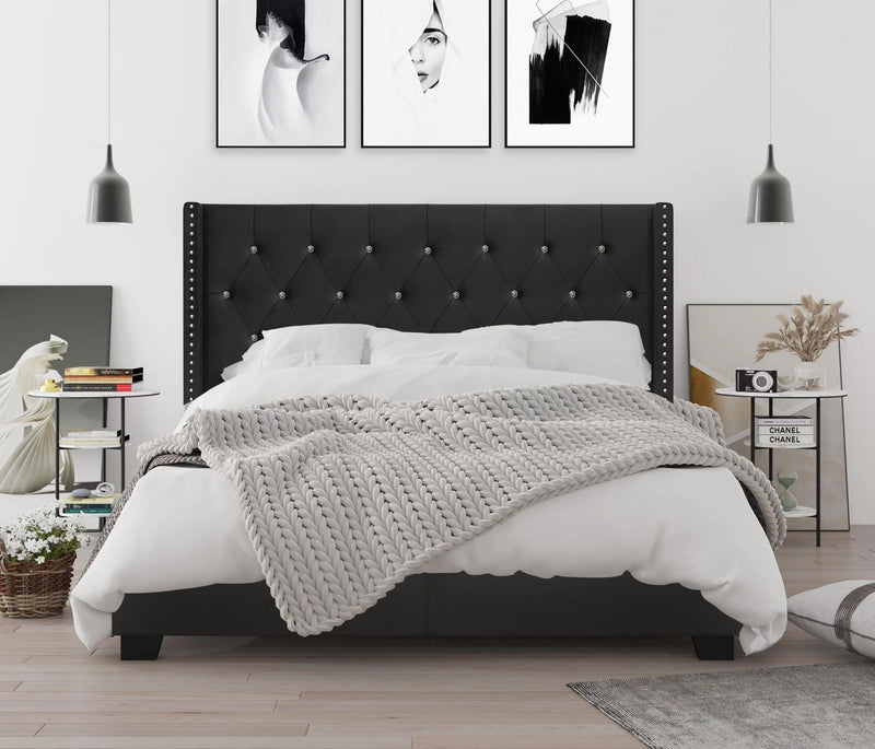 Home Design Brady Upholstered Tufted Wingback Panel Bed Frame