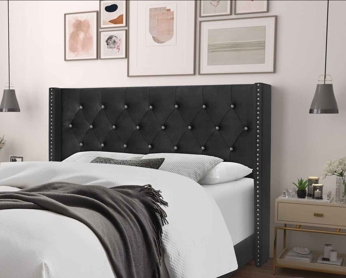 Home Design Brady Upholstered Tufted Wingback Panel Bed Frame