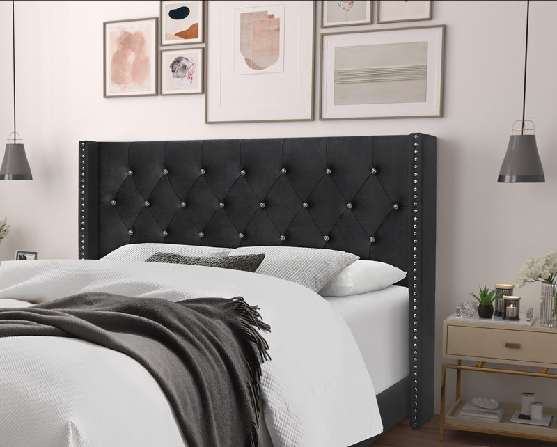 Home Design Brady Upholstered Tufted Wingback Panel Bed Frame