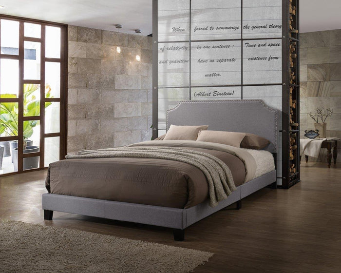 Tory Modern Chic Grey Linen Upholstered Panel Bed Frame