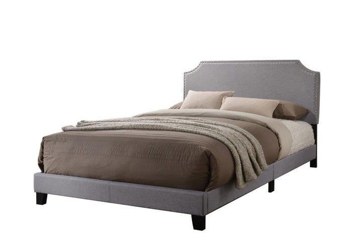 Tory Modern Chic Grey Linen Upholstered Panel Bed Frame