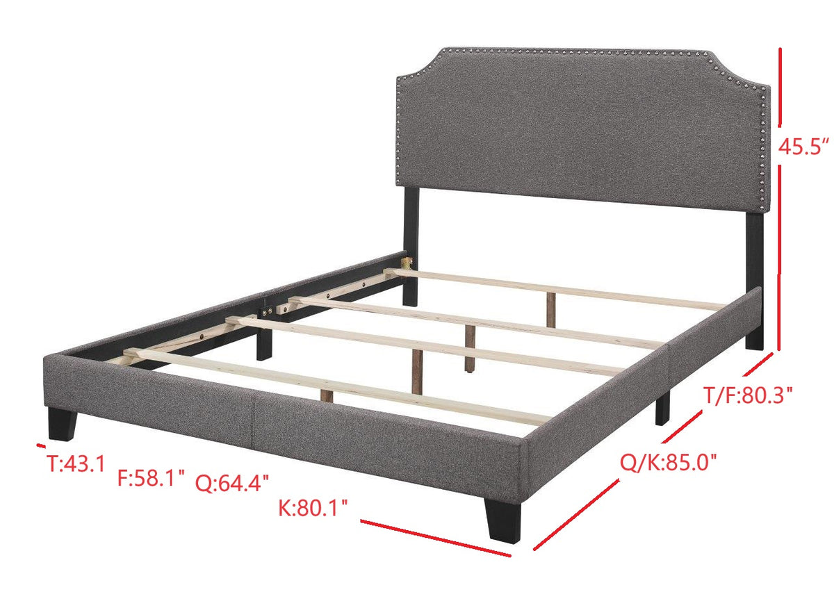 Tory Modern Chic Grey Linen Upholstered Panel Bed Frame