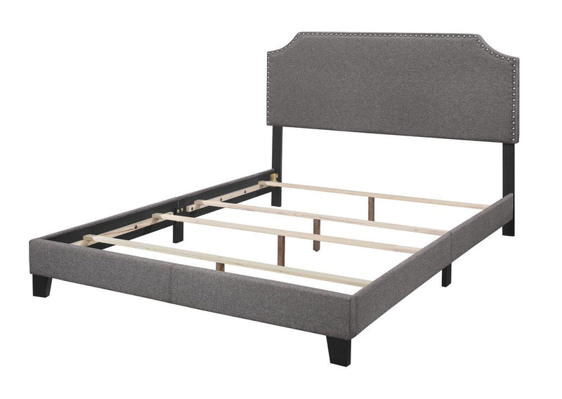 Tory Modern Chic Grey Linen Upholstered Panel Bed Frame