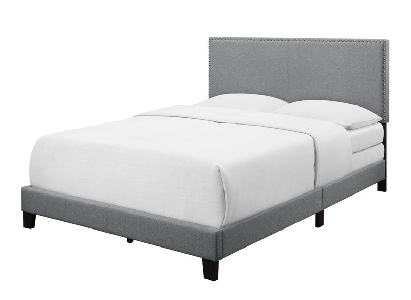 Home Design Ace Nail head Trim Linen Upholstered Bed Frame, Adult, Light Gray