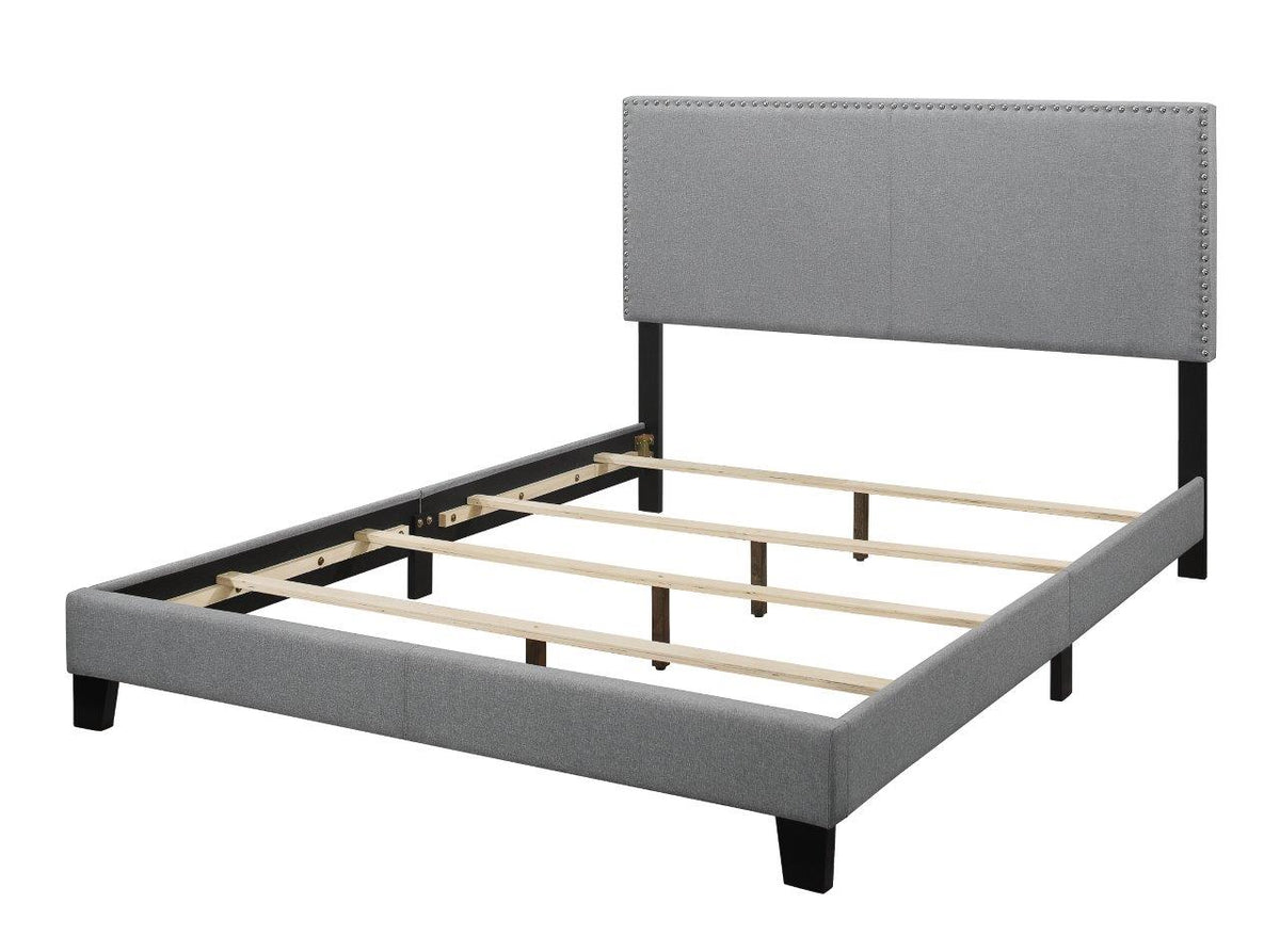 Home Design Ace Nail head Trim Linen Upholstered Bed Frame, Adult, Light Gray