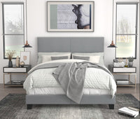 Home Design Ace Nail head Trim Linen Upholstered Bed Frame, Adult, Light Gray
