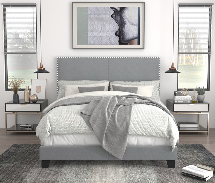 Home Design Ace Nail head Trim Linen Upholstered Bed Frame, Adult, Light Gray