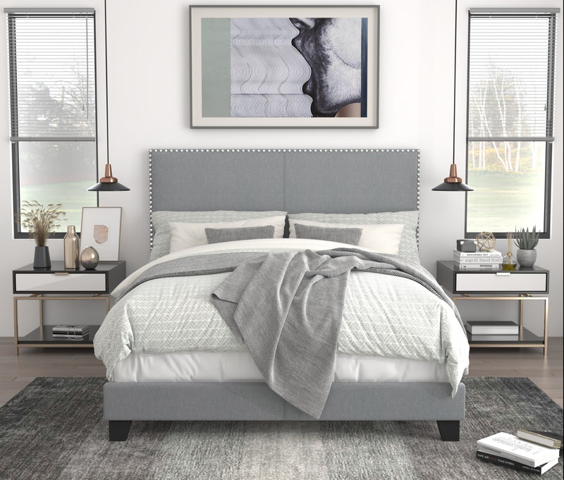 Home Design Ace Nail head Trim Linen Upholstered Bed Frame, Adult, Light Gray