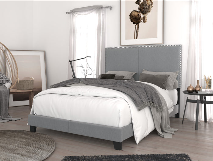 Home Design Ace Nail head Trim Linen Upholstered Bed Frame, Adult, Light Gray