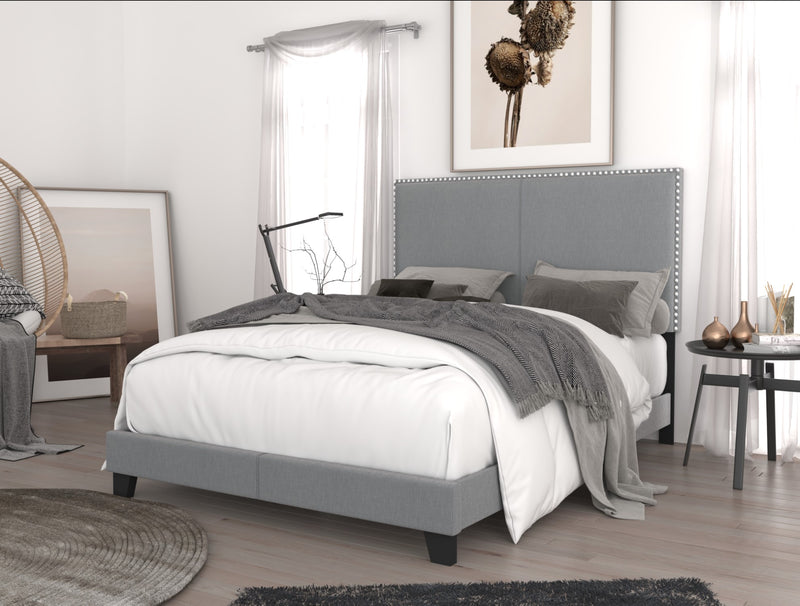 Home Design Ace Nail head Trim Linen Upholstered Bed Frame, Adult, Light Gray