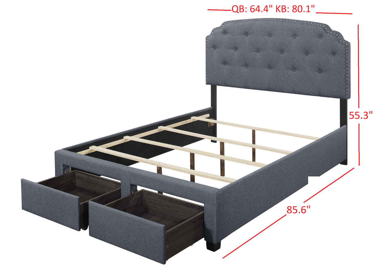 Home Design Carolina Drawer Bed Frame, Gray