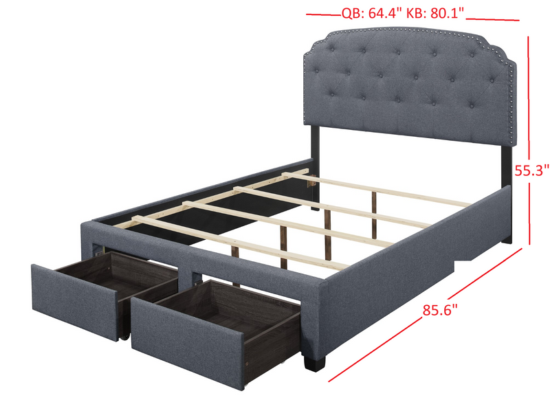 Home Design Carolina Drawer Bed Frame, Gray