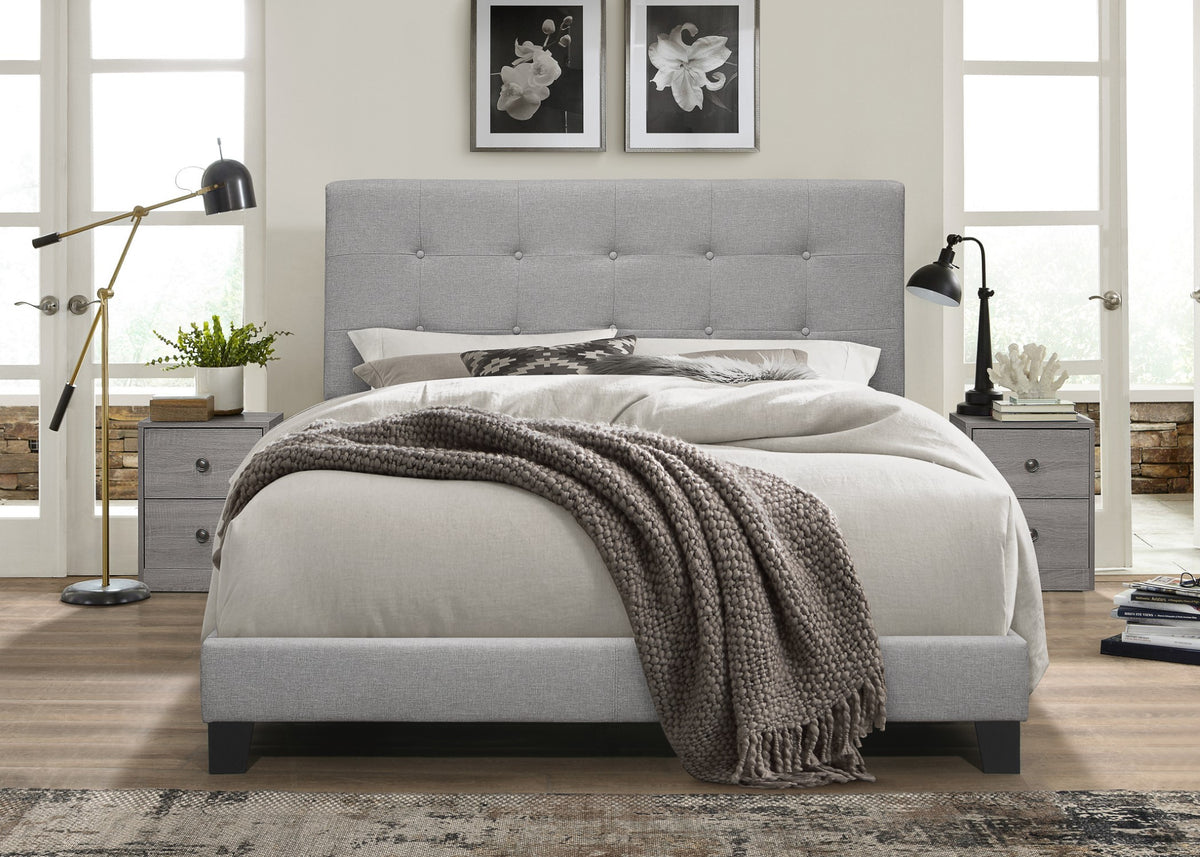 Home Design Sara Upholstered Panel Bed Frame with 2 Nightstands, Gray