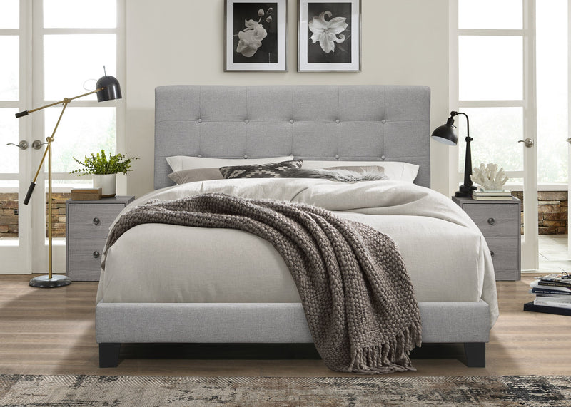Home Design Sara Upholstered Panel Bed Frame with 2 Nightstands, Gray