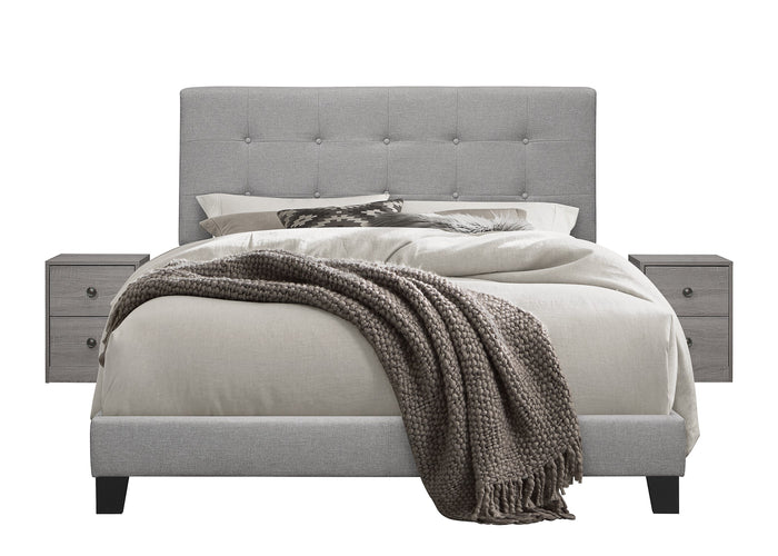 Home Design Sara Upholstered Panel Bed Frame with 2 Nightstands, Gray