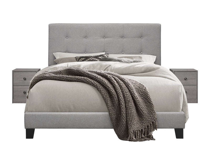 Home Design Sara Upholstered Panel Bed Frame with 2 Nightstands, Gray