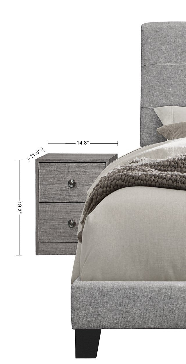 Home Design Sara Upholstered Panel Bed Frame with 2 Nightstands, Gray