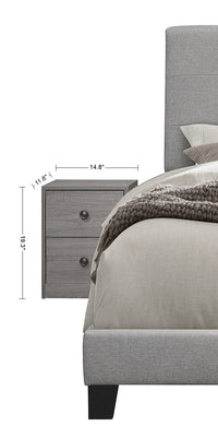Home Design Sara Upholstered Panel Bed Frame with 2 Nightstands, Gray