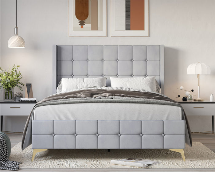 Home Design Gisella Upholstered Panel Bed Frame with Headboard Wingback for Adult